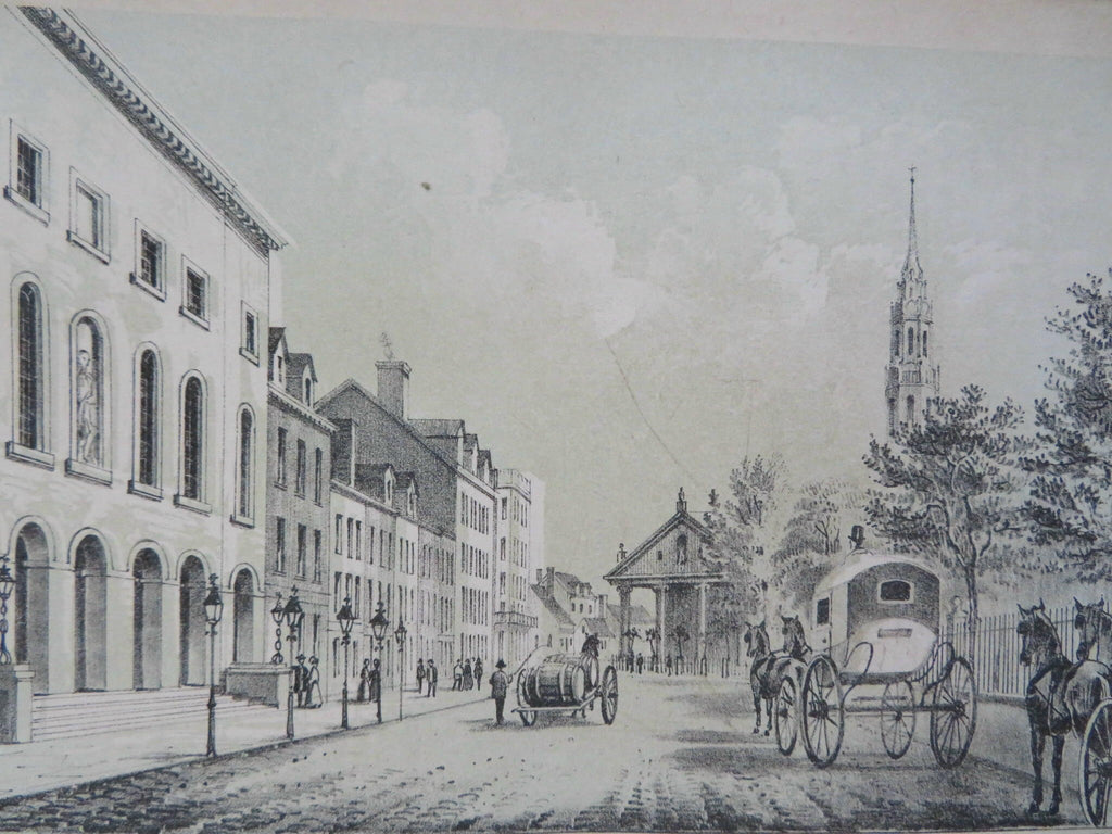 Park Theatre & Park Row New York City Street Scene 1855 historical print