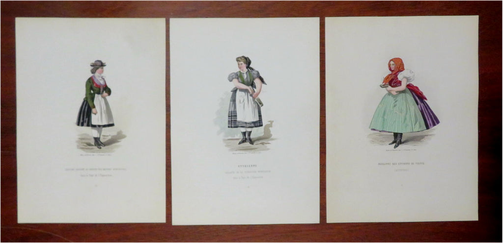 Hungary Vienna Styria Women's Fashion 1840-60 Lot x 3 hand color costume prints