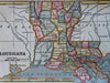 Louisiana state 1853 Ensign charming miniature hand color map