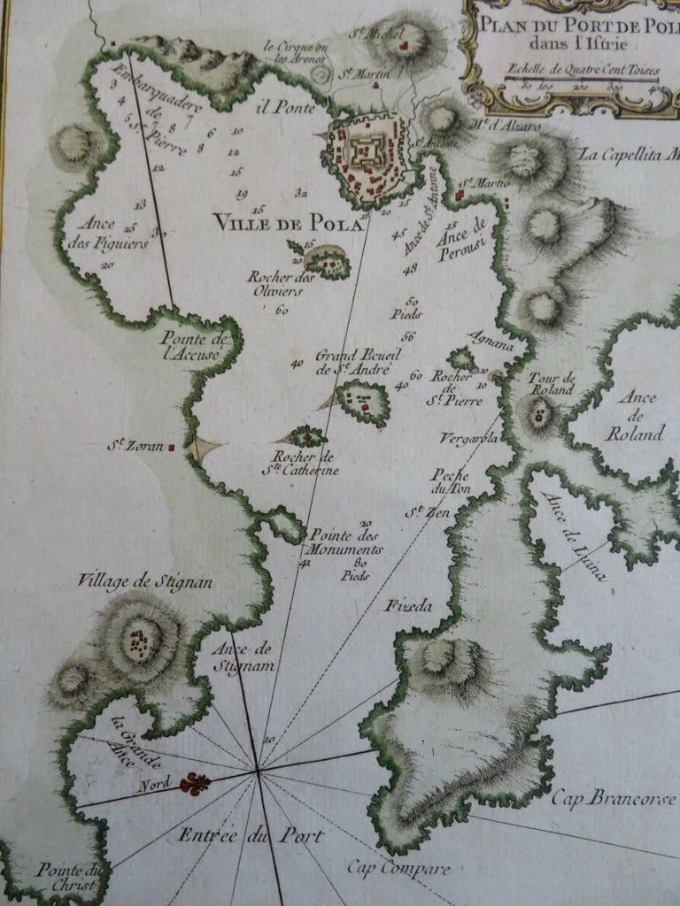 Pula Croatia Istria Coastal Survey Navigation c, 1750's Bellin engraved map