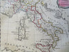 Italy Papal States Kingdom of Naples 1807 Brightly & Barlow old hand color Map