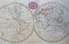 World Map in double hemispheres 1807 Barlow engraved hand color map