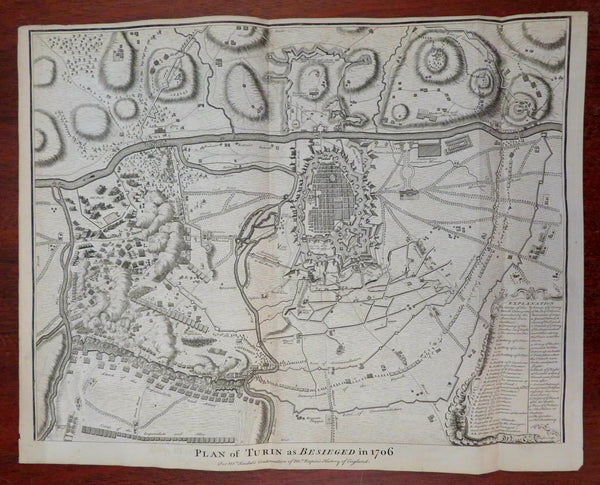 Italy Siege of Turin War of Spanish Succession c.1745 large city plan battle map