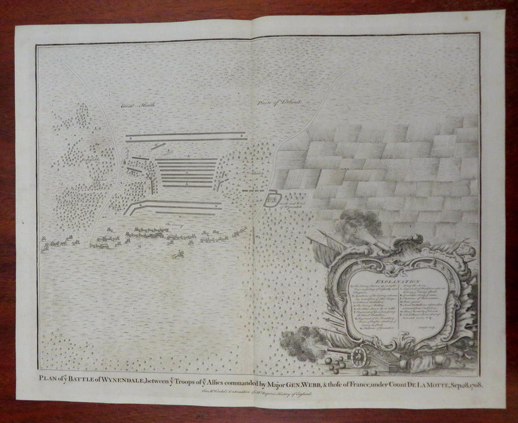 Battle of Wynendale War of Spanish Succession c. 1745 Basire engraved battle map