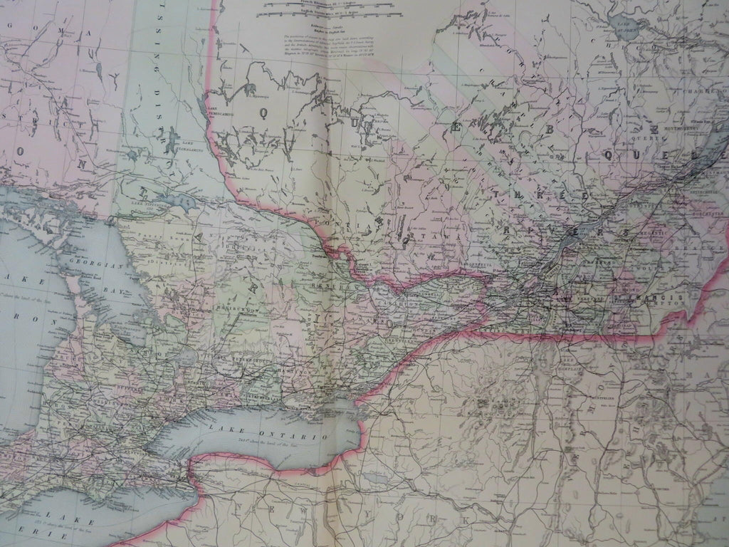 Canada Great Lakes Ontario Quebec Montreal Ottawa Toronto 1895 Bradley large map