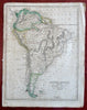 South America continent 1824 H. Morse engraved Cummings Hilliard scarce hc map