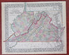 Virginia & West Virginia Richmond Norfolk Charleston 1870 Mitchell map