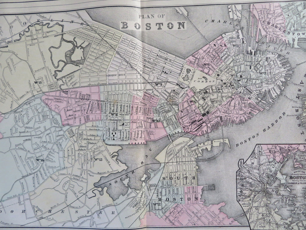Boston Massachusetts South Boston Charleston Cambridge 1887 Bradley-Mitchell map