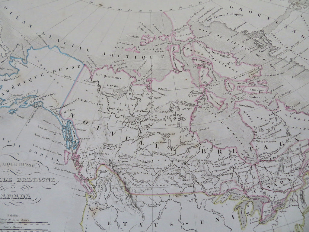 Canada Russian Alaska Disputed Border in NW United States c. 1845 Thierry map
