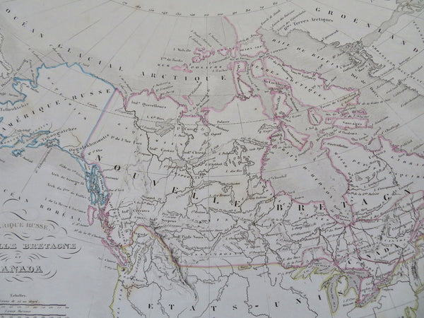 Canada Russian Alaska Disputed Border in NW United States c. 1845 Thierry map