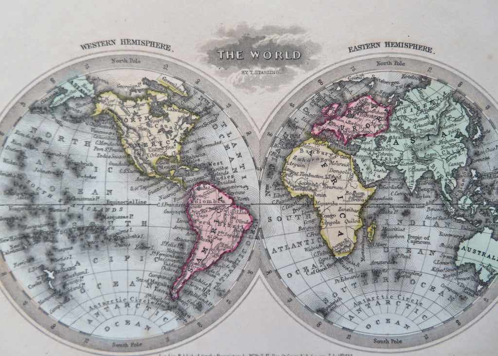 World Map Eastern & Western Hemispheres 1830 Starling miniature map