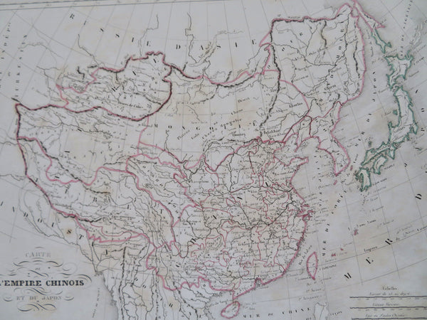 Chinese Empire Mongolia Manchuria Tibet Korea Japan 1846 Thierry hand color map