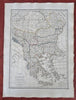 Ottoman Empire Balkans Serbia Albania Greece Romania 1810 Lapie hand color map