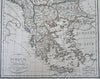 Ottoman Empire Balkans Serbia Albania Greece Romania 1810 Lapie hand color map