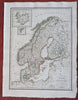 Sweden Denmark Norway Baltic Sea Iceland Finland 1810 Lapie hand color large map