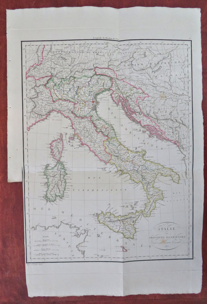 Napoleonic Italy Kingdom of Naples Sardinia Sicily Corsica 1812 Lapie large map