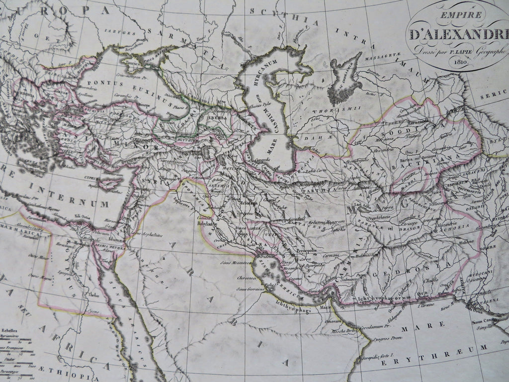Empire of Alexander the Great Macedonia Persia Egypt 1810 rare Lapie color map