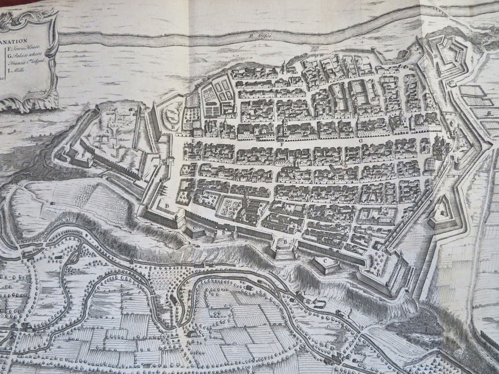 Cuneo Italy Piedmont Savoy City Plan Fortifications c. 1745 Basire folio map