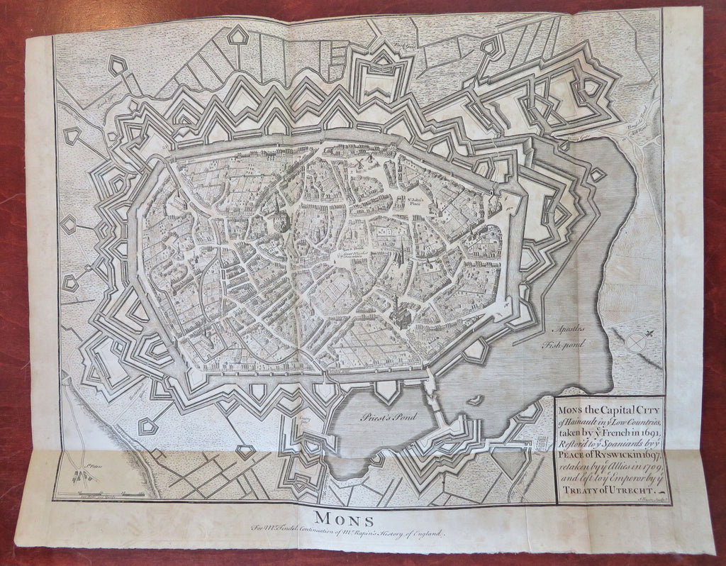 Mons Hainault Belgium City Plan Fortifications c. 1745 Basire large engraved map