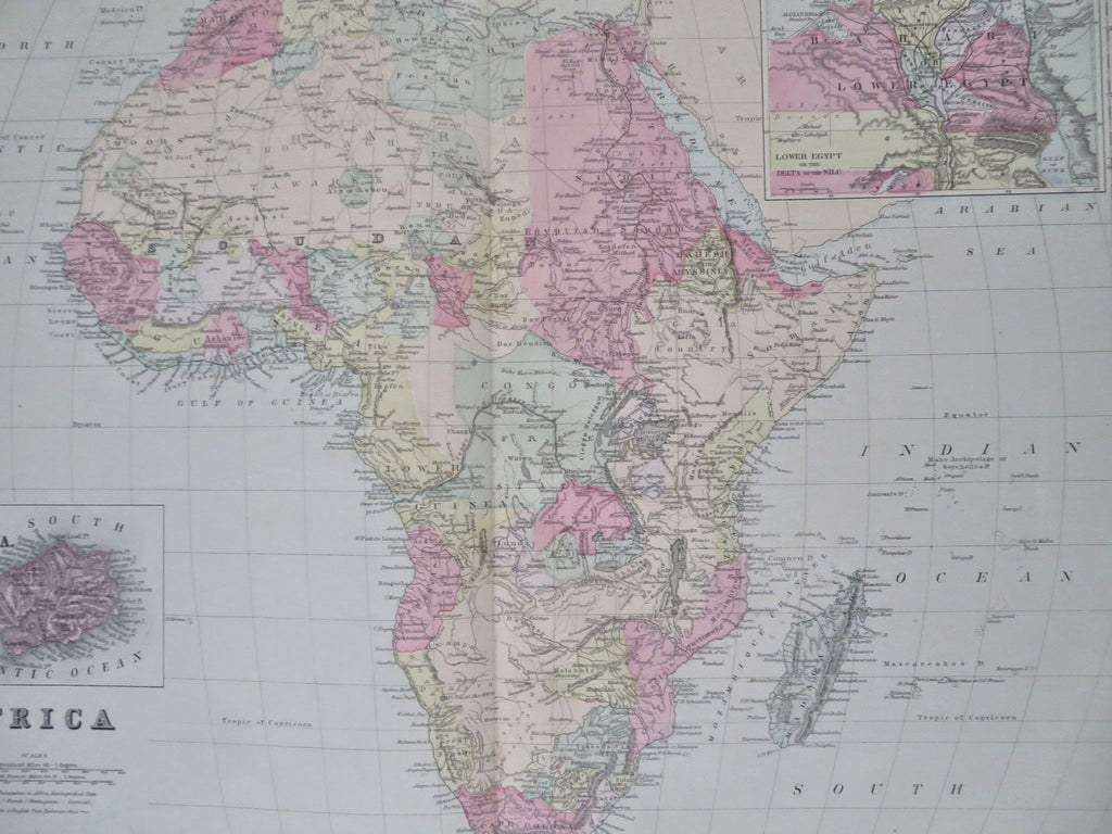 Africa continent unique boundaries 1887 large scarce Bradley-Mitchell hc map
