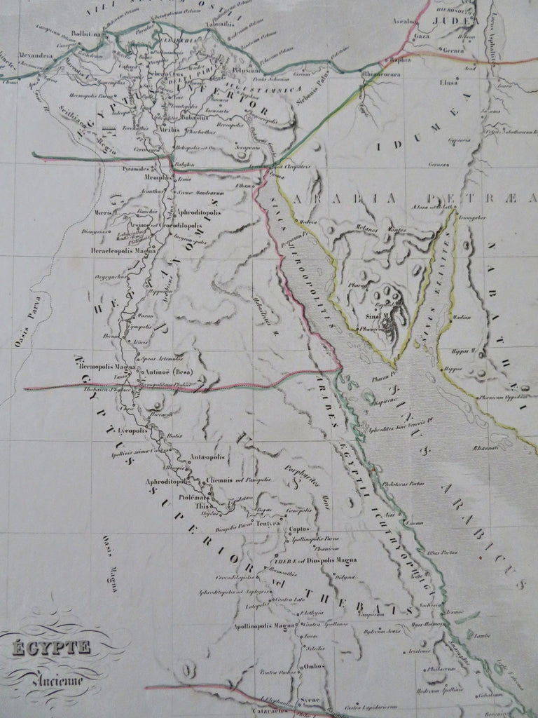 Ancient Egypt Upper & Lower Kingdom Nubia Alexandria Nile River 1846 Thierry map
