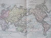 World Map Ocean Currents Icebergs 1875 Brue large hand colored scientific map