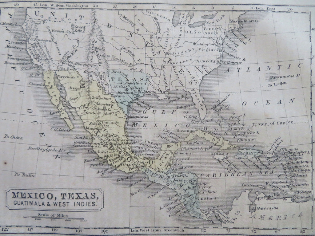 Mexico Texas as Republic shape Gold Region United States 1859 Boynton mini map