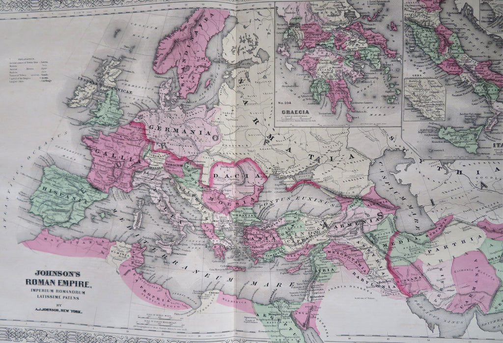 Roman Empire Germania North Africa Greece 1867 A.J. Johnson Scarce Issue map