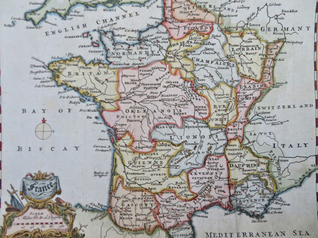 Kingdom of France Brittany Normandy Champagne Languedoc Paris 1757 Jefferys map