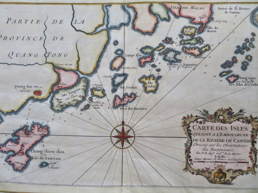 China Canton River China Macao Hong Kong Guangzhou c. 1749-50 Bellin colored map