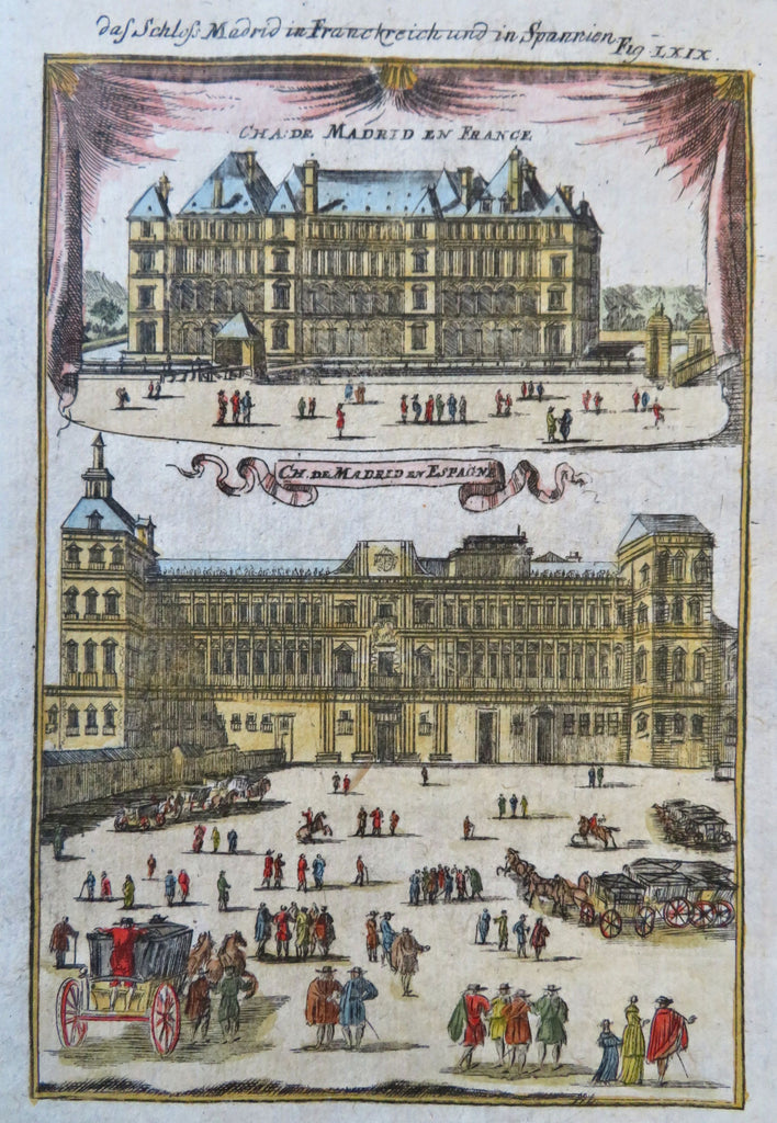 Madrid Castle France & Germany Comparative View 1719 Mallet hand colored print