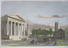 New Haven Connecticut Gothic Church Street Scene c. 1850 engraved print