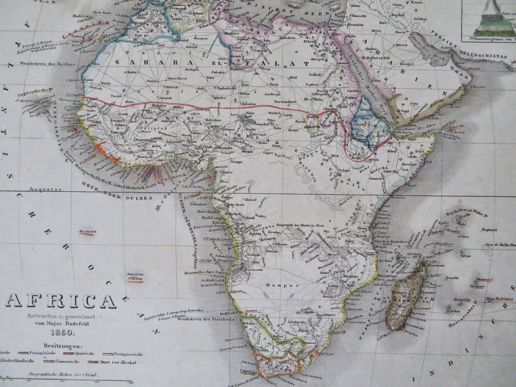 Africa Cape Colony Guinea Congo Egypt Morocco 1850 Radefeld engraved map