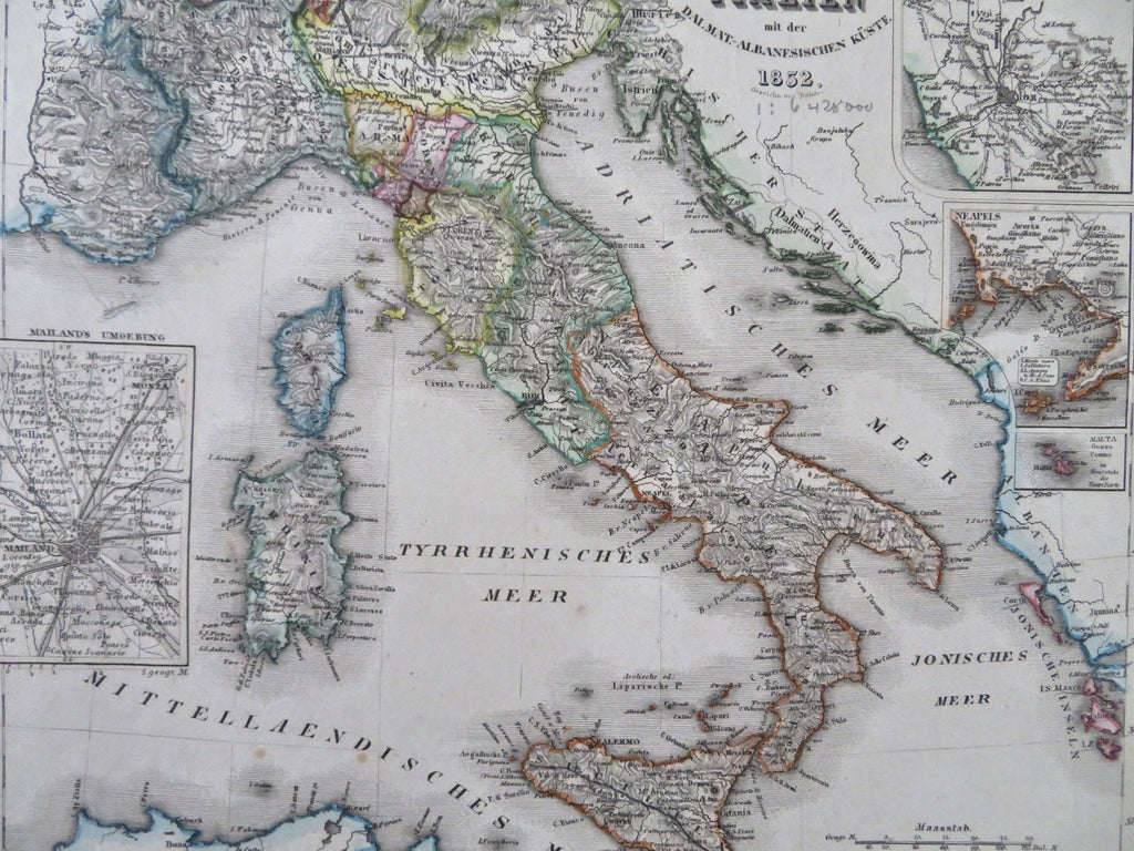 Italy Adriatic Sea Dalmatian Coast Malta 1852 Rohde Meyer engraved map