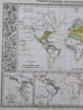 World Agriculture Plants Cocoa Sugar Vanilla Coffee Tea Pepper c. 1850 nice map
