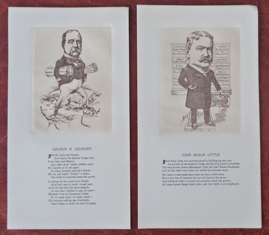 Cartography cartoon Maps Caricatures Famous Americans c. 1905 Lot x 2 prints