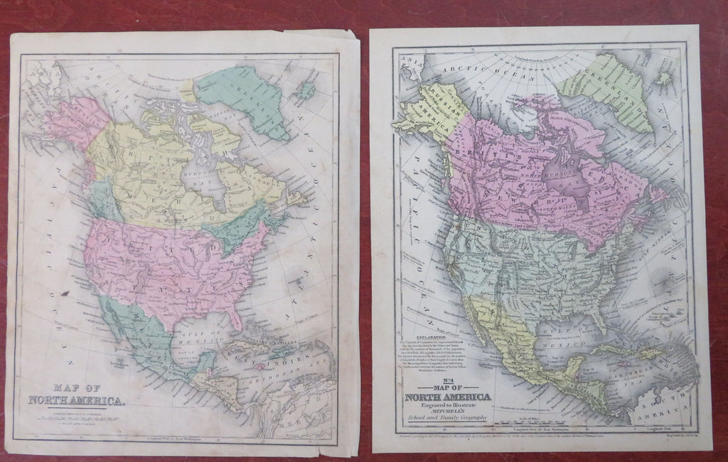 North America Antebellum United States Canada Mexico Alaska 1853 lot x 2 maps