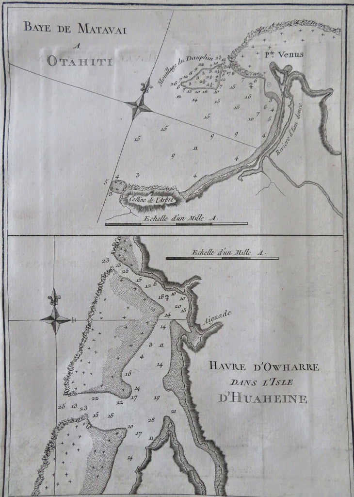 Fare Harbor Huahine Matavai Bay Tahiti coast map 1774 engraved Exploration print