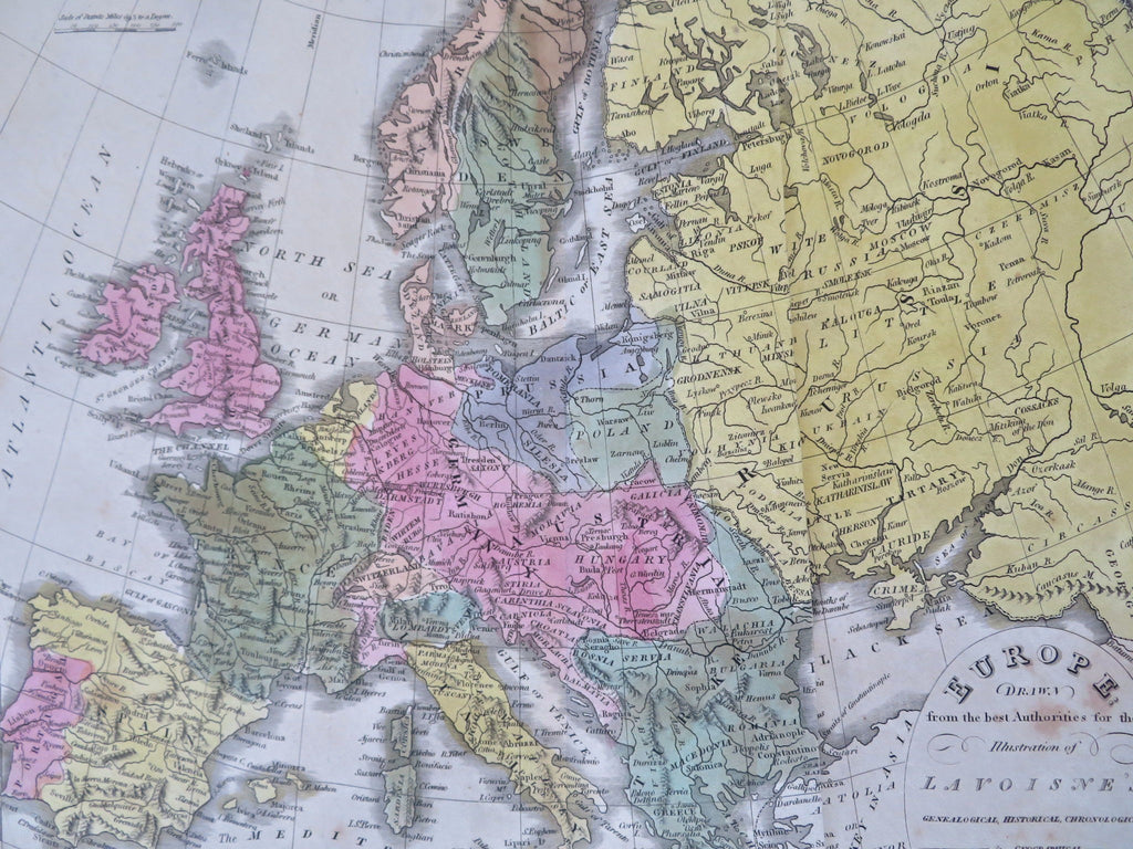 Europe Congress of Vienna German Confederation 1821 M. Carey lg. hand color map