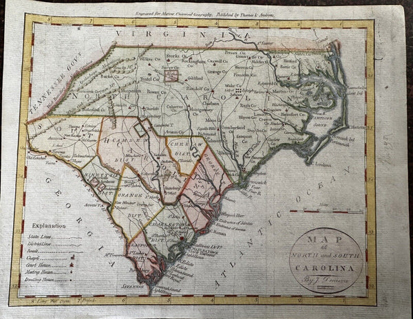 North & South Carolina 1796 Amos Doolittle rare antique map Wheat & Brun #585