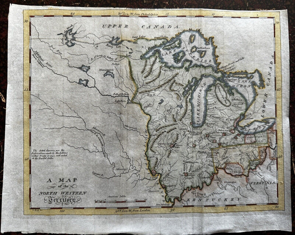 U. S. North West Territory 1796 rare beautiful American map Hill engraved HC