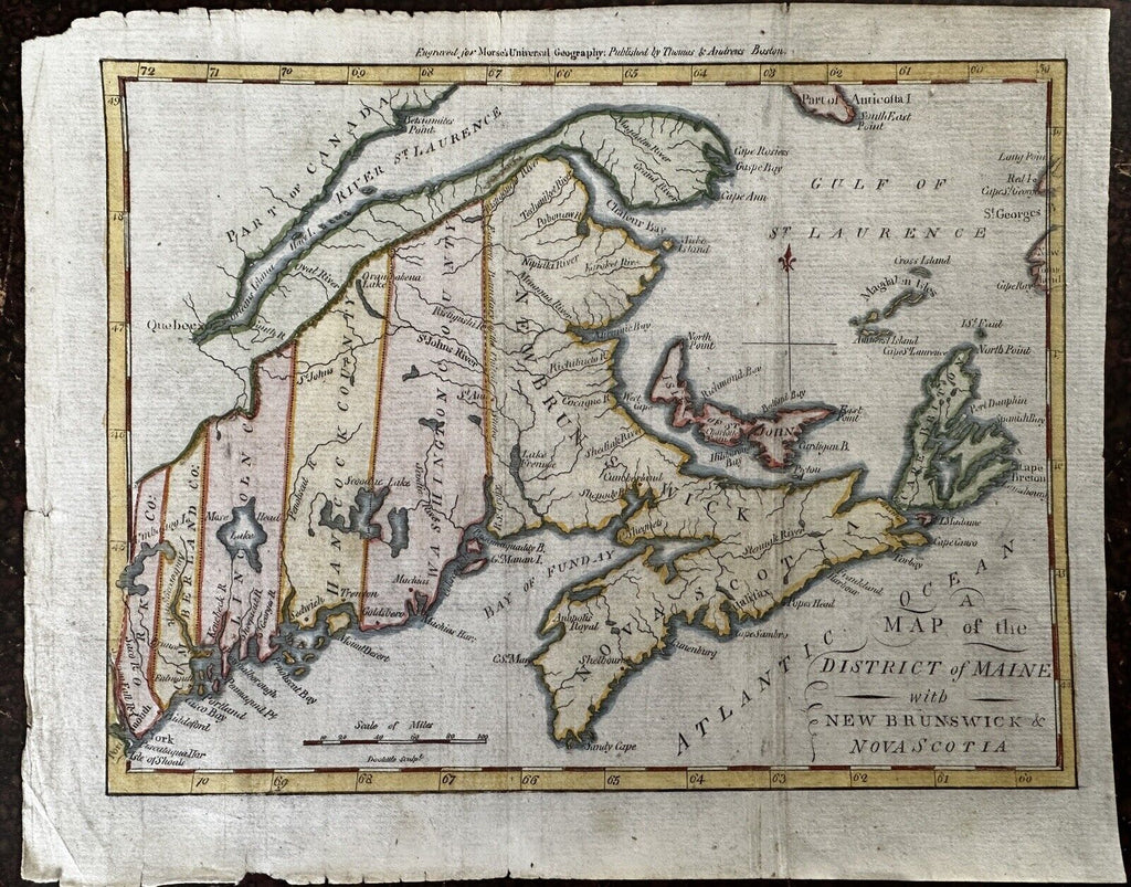 District of Maine w/ Nova Scotia 1796 Morse & Amos Doolittle scarce antique map