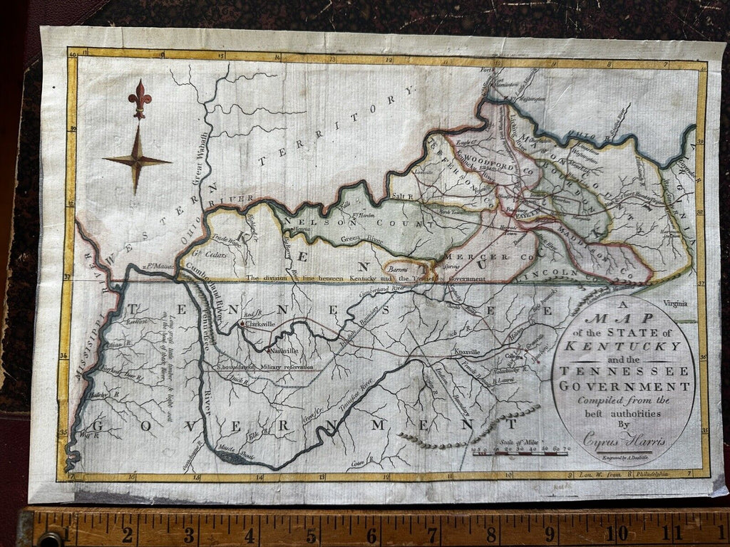 Kentucky & Tennessee 1796 Amos Doolittle & Cyrus Harris rare antique map W&B 645