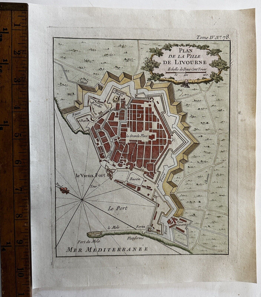 Livorno Italy harbor c1760 Bellin antique nautical map