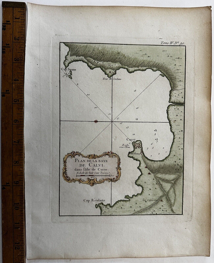 Corsica island Calvi harbor Mediterranean c1760 Bellin antique nautical map