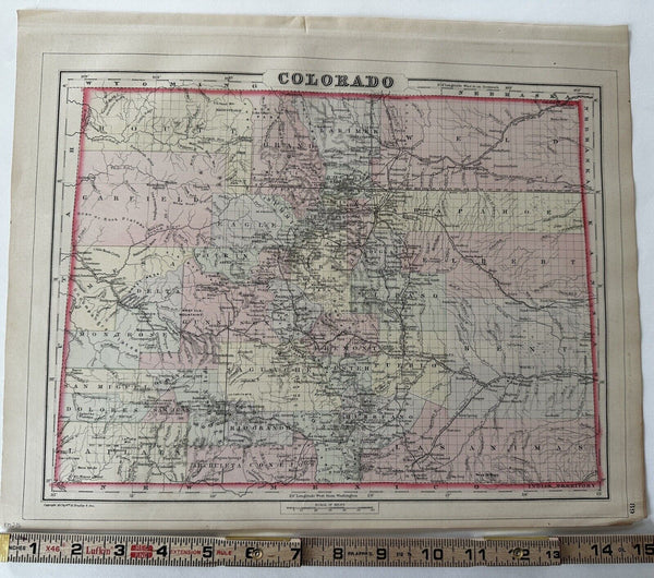 Colorado state & Indian Territory 1887 large hand colored antique map