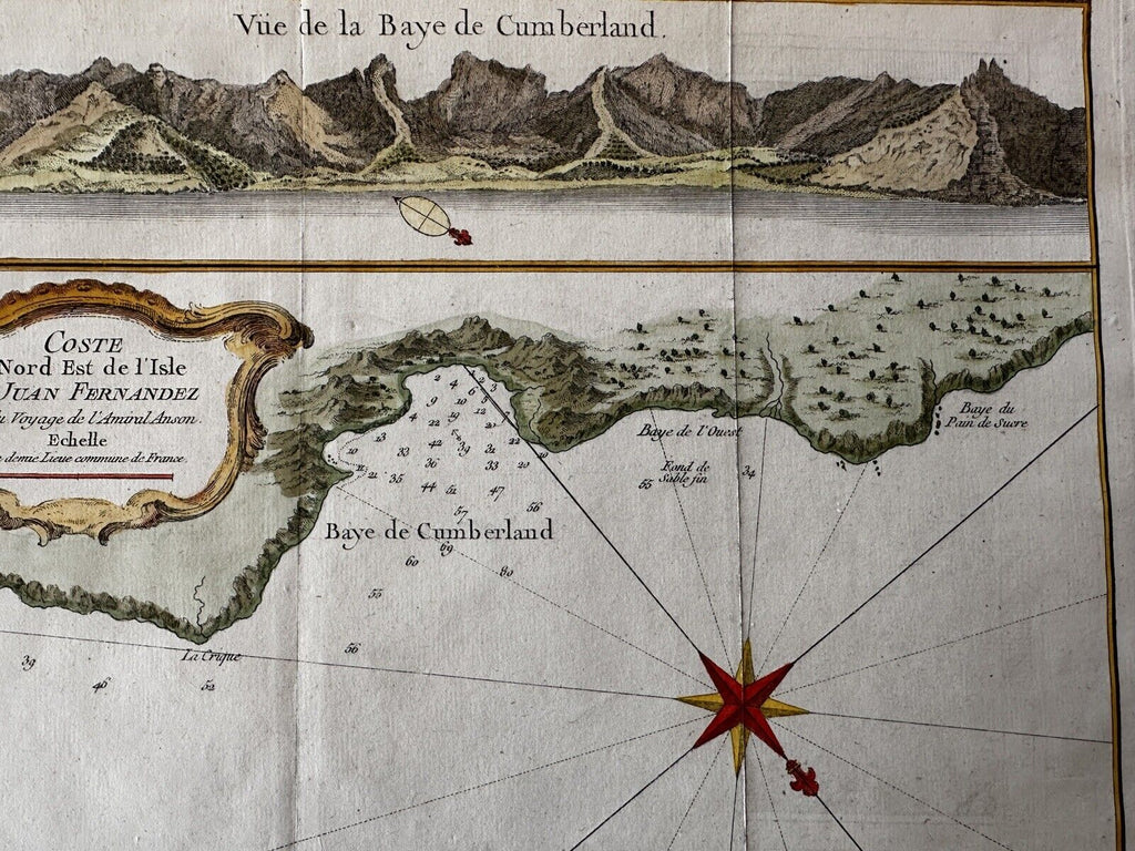 Chile Juan Fernandez coast Cumberland Bay 1753 Bellin antique coast view map