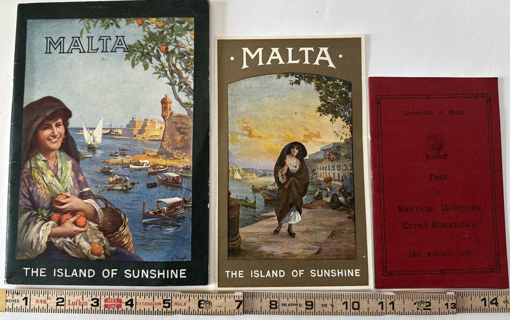 Malta c.1927 lot x 3 tourist color promotional brochures Sunshine Island map