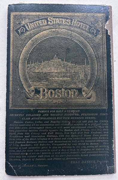 Boston MASS city plan 1883 Hotel promo large pocket map w/Amusements Insane Jail