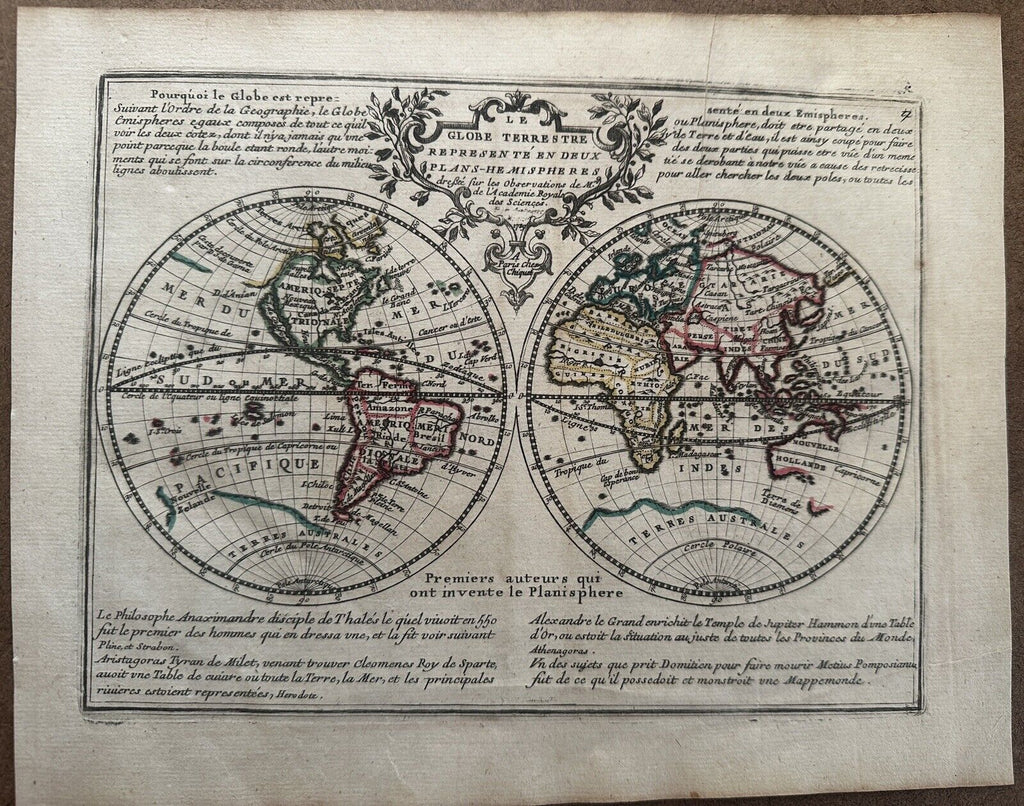 World in spheres with California as an Island 1719 Chiquet decorative small map